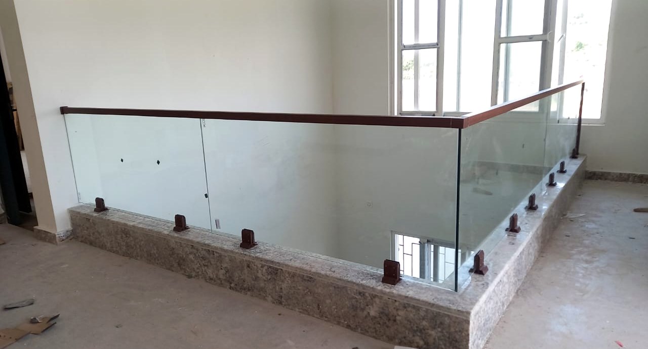 Glass railing on a contemporary balcony