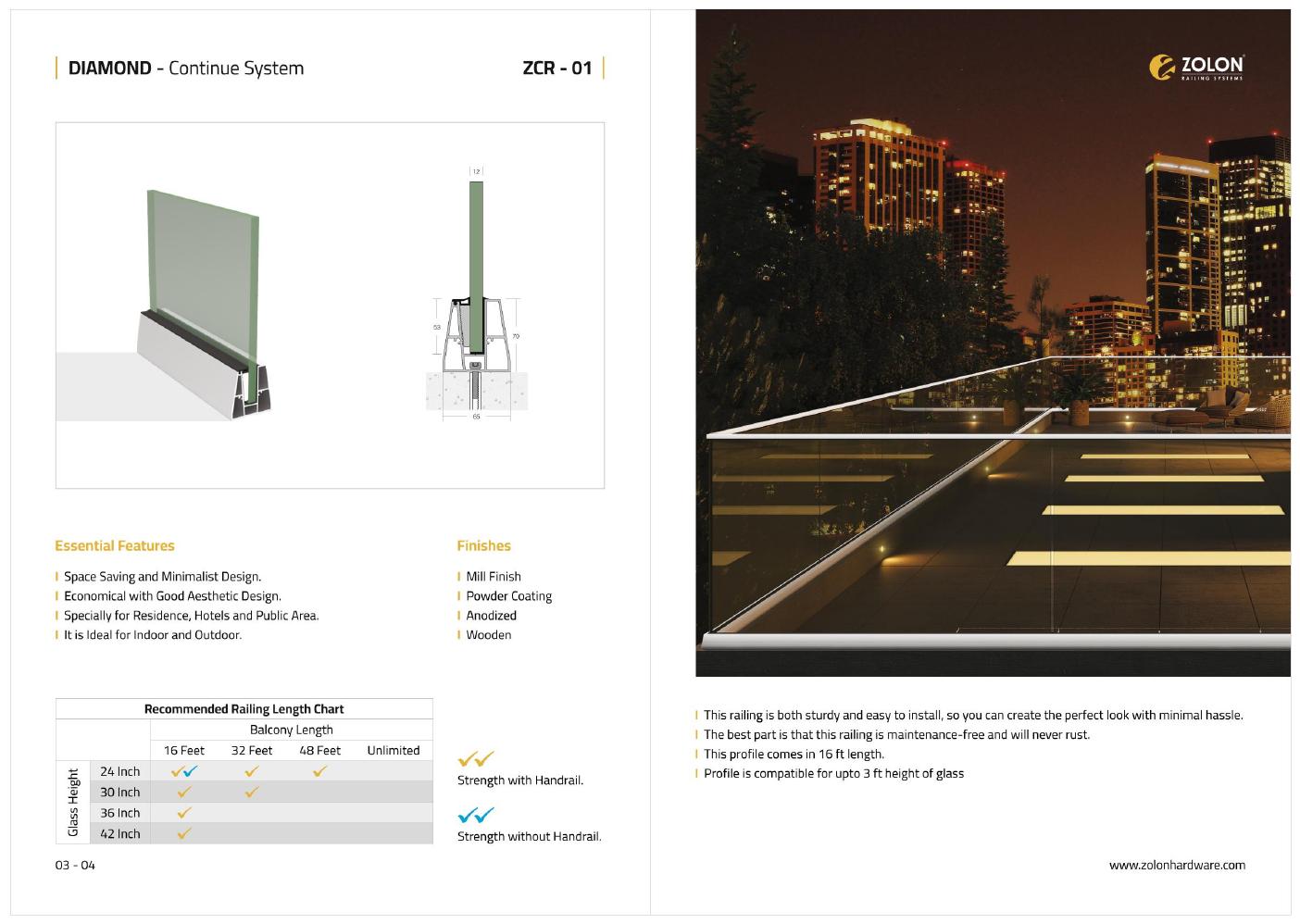 Zolon Diamond continue railing system ZCR-01